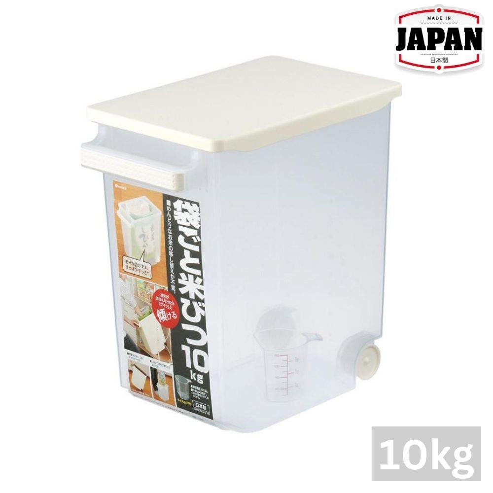 高身米箱附滾輪、量杯 | 10KG  | INOMATA | 日本製 | I-1253CL